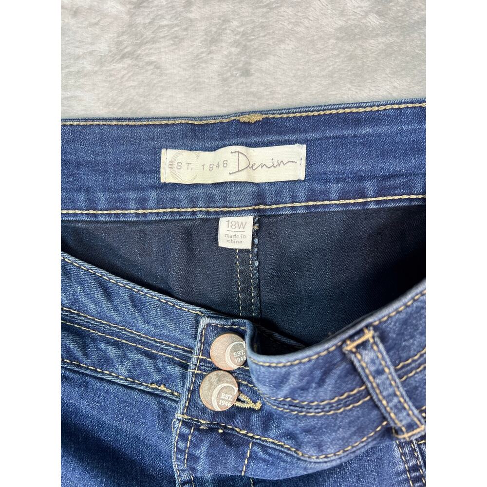 Denim Midi Skirt 18W Stretch Blue Panel Seam Pencil Back Slit Casual 2XL - Picture 7 of 8